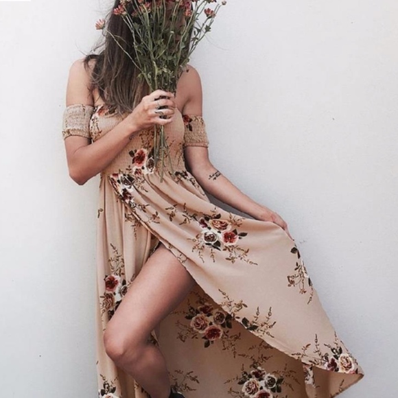 Floral Boho Off Shoulder Asymmetrical Dress - Picture 4 of 8